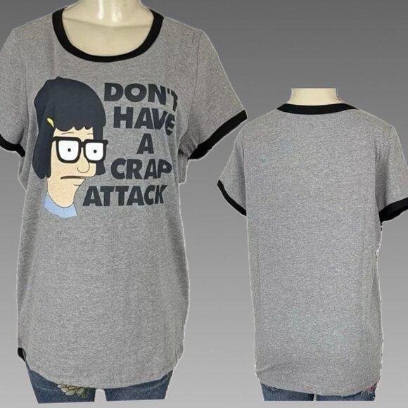 Ripple Junction L/0 Gray Bob's Burger Don't Have A Crap Attack Short Sleeve Tee - Picture 1 of 6